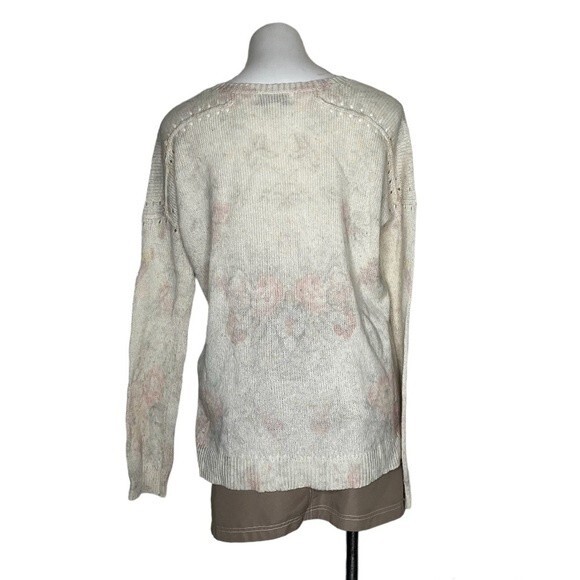 WILDFOX Sweater Top Pullover Cream Muted Pastel Floral Size Small DISTRESSED - Picture 2 of 9